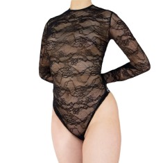 Body Dantelă Elegant cu M&acirc;necă Lungă - L - Bej