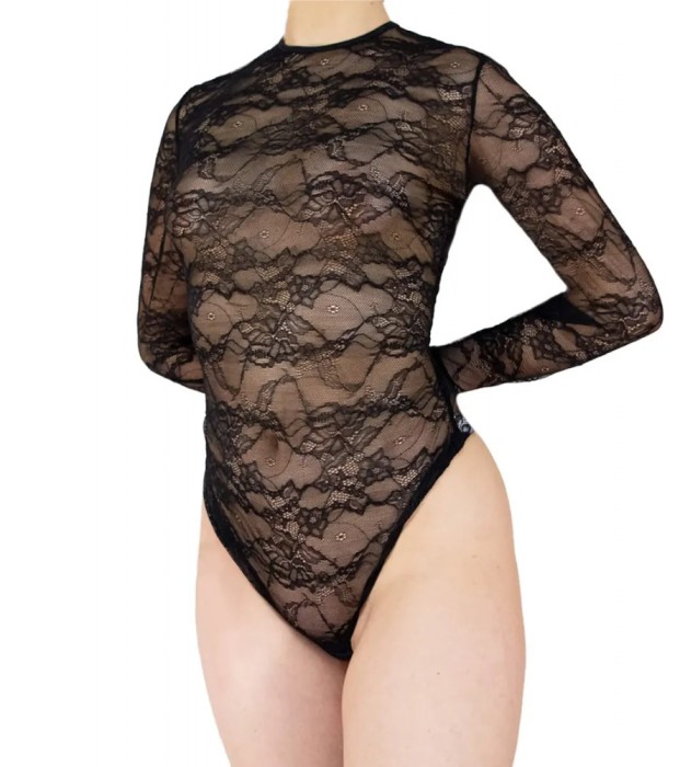 Body Dantelă Elegant cu M&acirc;necă Lungă - S - Negru