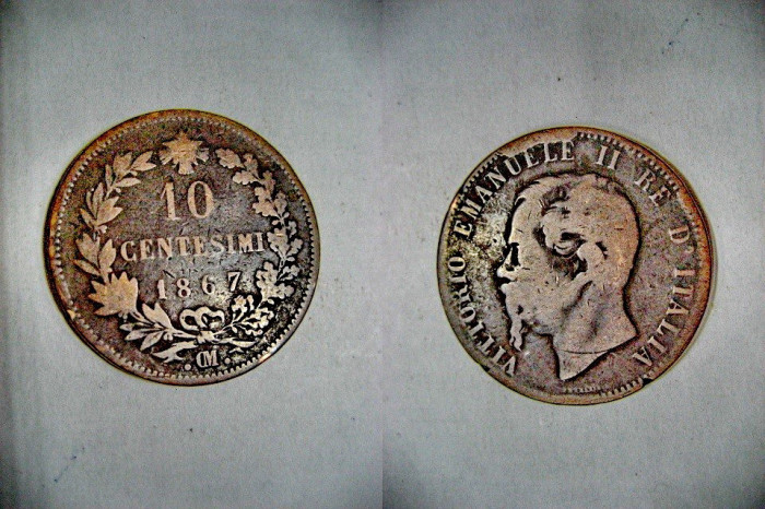 9797-Moneda veche 10 Centesimi Victor Emanuel 2-Rege Italia, bronz-H.