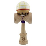 Jucarie de indemanare din lemn, Kendama X, Flippy, Legendary Glob, King Size V3, 18 cm, Alb, Galben, Rosu