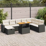 Gossi set mobilier gradina perne 9 piese negru poliratan/lemn acacia