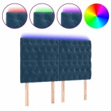 Cumpara ieftin Tablie de pat cu LED, albastru inchis, 160x7x118/128cm, catifea