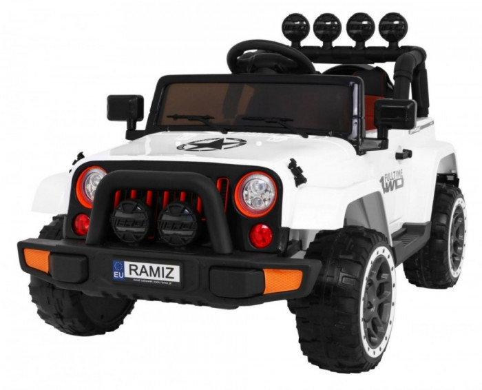 Masinuta electrica 4x4, roti spuma EVA 2 locuri, alb