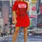 P771RR-3 Tricou lung oversize cu text imprimat