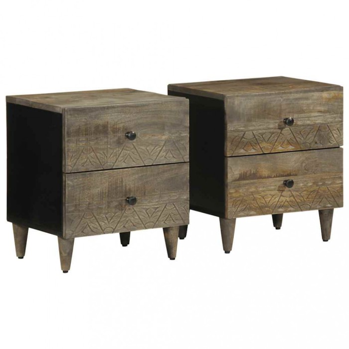 vidaXL Noptiere 2 buc Gri deschis 40x33x46 cm Lemn masiv de mango 4017791