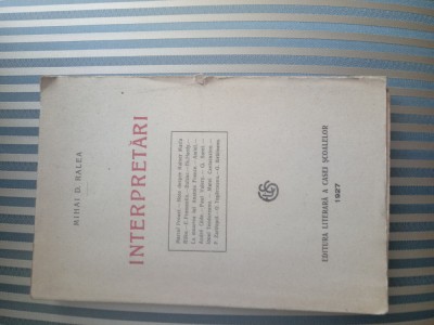 Mihai D. Ralea Interpretari, ed. princeps, 1927 foto
