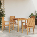 Set masa gradina vidaXL, 5 piese, lemn masiv tec, 80x80 cm, maro, stivuibil