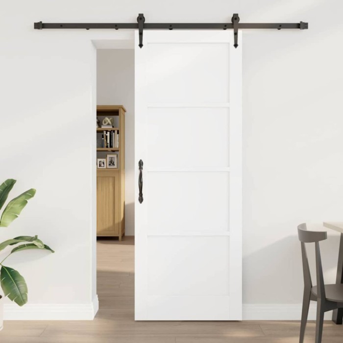Ușă glisantă cu set de accesorii Alb 78x211 cm Lemn masiv de pin