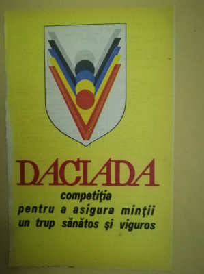 1979, Imagine propagandă, 19 x 12,5 cm, DACIADA, sport de masă, comunism pionier foto