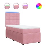 Cumpara ieftin Pat box spring cu saltea, roz, 80x200 cm, catifea