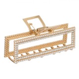 Clema Par, Model Dreptunghiular, Culoare Aurie, Margele Albe, Strass, Lungime 9.5cm, Oem