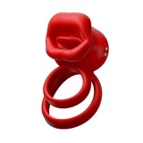 Inel pentru penis INTOYOU Bittey Cock Ring, &icirc;n formă de gură, 10 moduri de vibrație, 10 tipuri de mușcături, culoare roșu