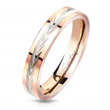 Inel din oțel &icirc;ntr-o culoare argintie - crestături &icirc;n forma literei &bdquo;V&rdquo;, 3 mm - Marime inel: 54
