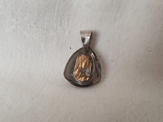argint MEDALION FECIOARA MARIA pe sticla AURITA manopera EXCEPTIONALA vechi UNIC