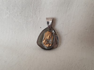 argint MEDALION FECIOARA MARIA pe sticla AURITA manopera EXCEPTIONALA vechi UNIC foto