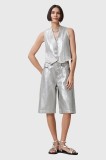 AllSaints pantaloni scurți din bumbac LOUIE culoarea argintiu, uni, high waist, W068EC