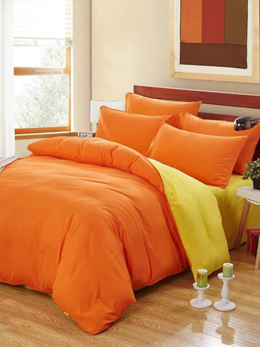 Lenjerie de pat matrimonial SUPER cu husa de perna dreptunghiulara, Watford, bumbac ranforce, gramaj tesatura 120 g/mp, Portocaliu
