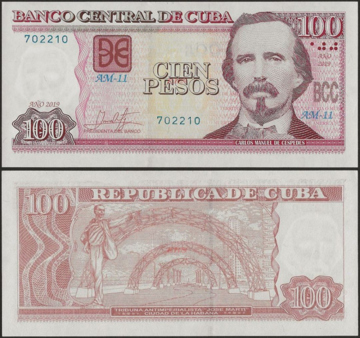 !!! CUBA - 100 PESOS 2019 - P 129 j - UNC / SERIA AM-07