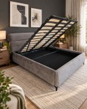 Pat Arena 180x200 cm Lada de Depozitare Tapitat Catifea Gri Somiera Inclusa (cod ML2603-04)