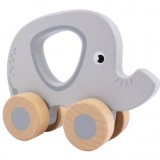 Jucarie interactiva de lemn, tip masinuta, model elefant, 13x11 cm, NippleBaby