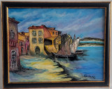 PICTURA, TABLOU modern, -Sat pescaresc in Italia -, nou, pictor roman consacrat, Peisaje, Ulei, Realism