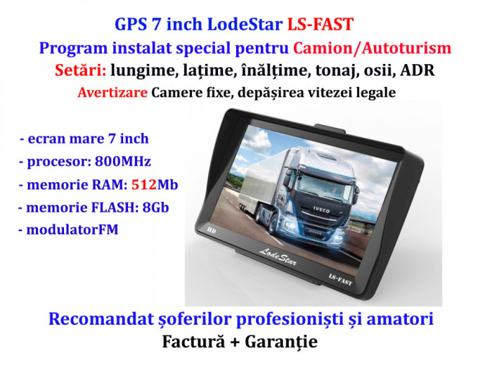 GPS 7&quot;HD+Parasolar LodeStar, iGO PRIMO Full Europa 2021 setari pentru Camion/TIR