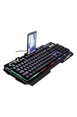 Tastatură de gaming cu suport pentru telefon și cadru metalic, lumini LED și efecte RGB, 47x2x18.5cm