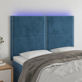 VidaXL Tăblie de pat cu LED, albastru &icirc;nchis, 144x5x118/128cm, catifea