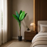Planta artificiala tip bananier 130 cm, 6 frunze verzi, cu ghiveci