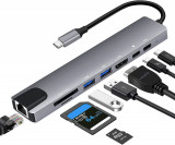 Hub Adaptor Multiport 8 in 1 USB-C 3.1 Axeloni &reg; la HDMI 4K / LAN RJ45 Ethernet / Type C Port / USB 3.0 / Power Delivery Port 100W / TF si SD Card Rea