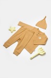 Cumpara ieftin Set 3 piese:bluza, pantaloni si caciulita Bamboo, maro, BabyCosy, 50% bumbac+50%bambus (Marime: 3-6 Luni)