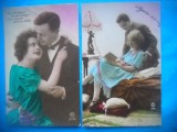 HOPCT 1663 CUPLU-ROMANTICA-FRANTA--LOT 2 CARTI POSTALE VECHI-CIRCULATE