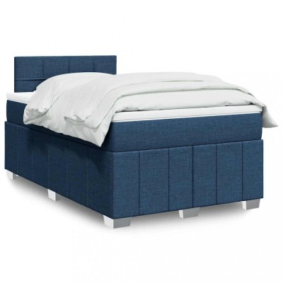 vidaXL Pat box spring cu saltea, albastru, 120x200 cm, textil 3287041 foto