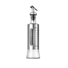 Dispenser pentru ulei, 300ml, argintiu, otel inoxidabil si sticla, scala de masurare, Inaltime de 24,5 cm, latime de 6,5 cm