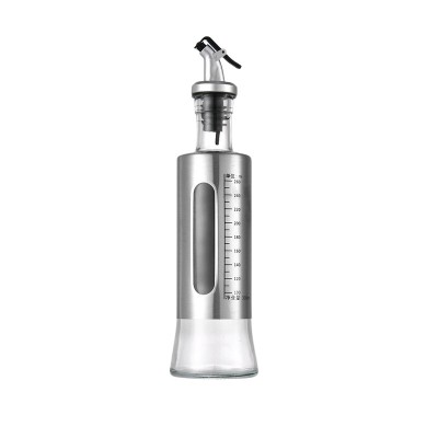 Dispenser pentru ulei, 300ml, argintiu, otel inoxidabil si sticla, scala de masurare, Inaltime de 24,5 cm, latime de 6,5 cm foto