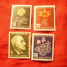 Serie Elvetia 1947 Pro Juventute ,Personalitati , Flora , 4 val.