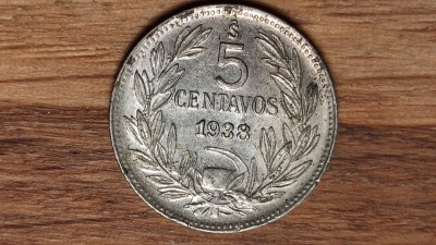 R08 Chile - moneda de colectie rara - 5 centavos 1938 - impecabila, luciu de batere! foto