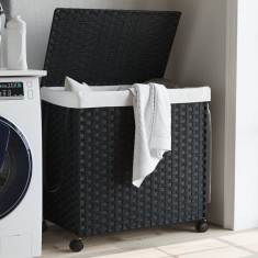 Gossi cos de rufe cu roti, negru, 60x35x60,5 cm, ratan