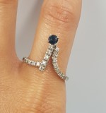 Superb inel din aur alb 18 k cu diamante si safir naturale model fin unicat, 57 - 67, 18k