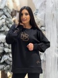 Bluza dama neagra cu dantela la maneci si aplicatii pentricele BB