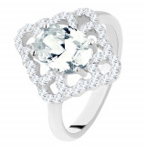 Inel realizat din argint 925, romburi strălucitoare, contururi inimă, zirconiu oval transparent - Marime inel: 56