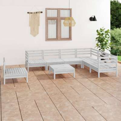 vidaXL Set mobilier de grădină, 8 piese, alb, lemn masiv de pin foto