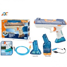 Pistol cu apa 2in1 pentru copii Flippy, 2 Rezervoare de 75 si 300 mL, Reglabil, material ABS/silicon, Electric, Baterie, Furtun, albastru foto