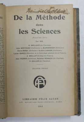 DE LA METHODE DANS LES SCIENCES par MM. B. BAILLAUD ...R. ZEILLER , 1911 foto