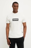 Napapijri tricou din bumbac S-Box bărbați, culoarea alb, cu imprimeu, NP0A4I3LN1A1
