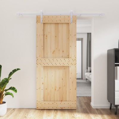 Ușă glisantă cu set feronerie, 90x210 cm, lemn masiv de pin foto