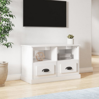 vidaXL Comodă TV, alb extralucios, 80x35x50 cm, lemn prelucrat foto