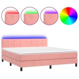 Cumpara ieftin Pat cu arcuri, saltea &amp; LED, roz, 180x200 cm, catifea