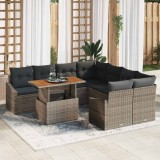 VidaXL Set de dining pentru grădină, , din 9 piese, cu perne &icirc;n ratan gri și acacia.