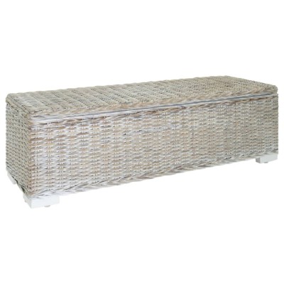 Ladă depozitare alb 110 cm ratan kubu natural/lemn masiv mahon foto